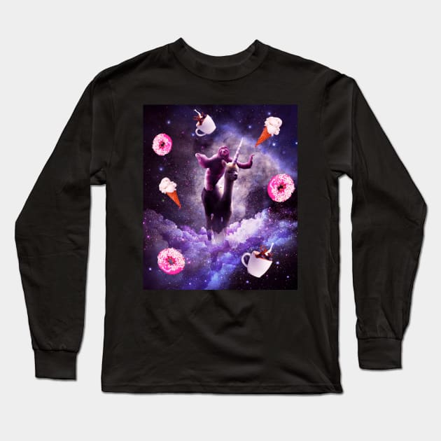 Outer Space Sloth Riding Alpaca Unicorn - Donut Long Sleeve T-Shirt by Random Galaxy